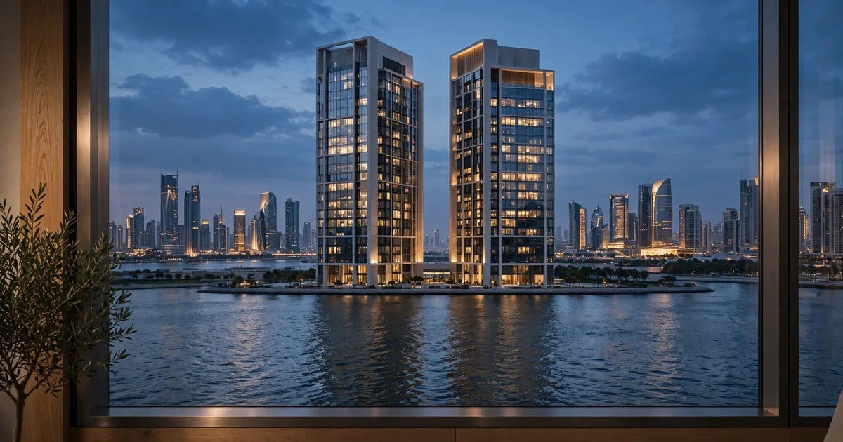 Two columns of UAE tax guidance documents compared side by side under lapis blue and gold light in a Dubai office