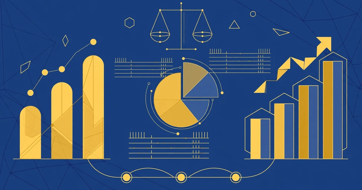 Comparison chart of accounting software dashboards on a desk in lapis blue and gold tones